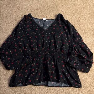 GAP Black Blouse with Red Floral Design